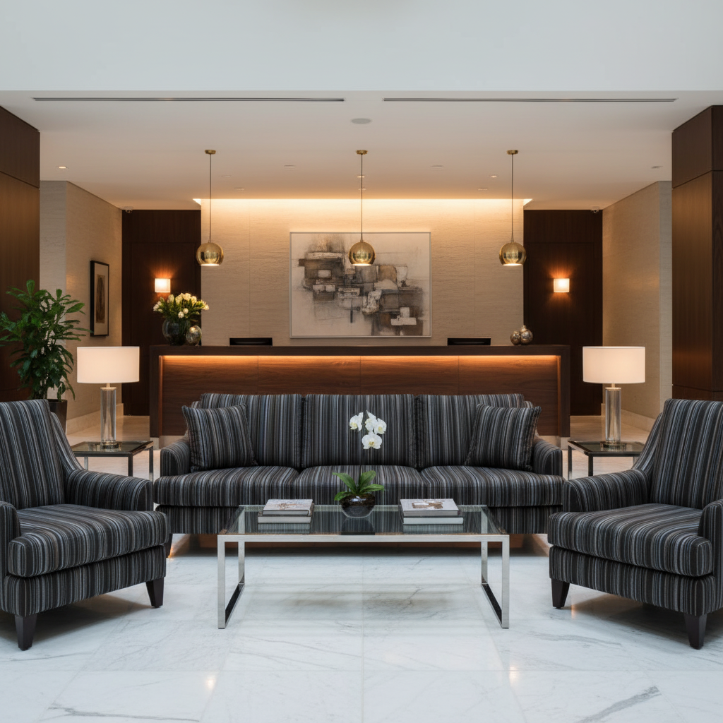 Sandy Point Stripe - Otter Upholstered Sofa | Architectural Fabrics