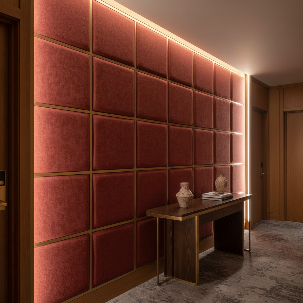 Subtle Linen Texture Deep Crimson Upholstered Wall Panel | Architectural Fabrics