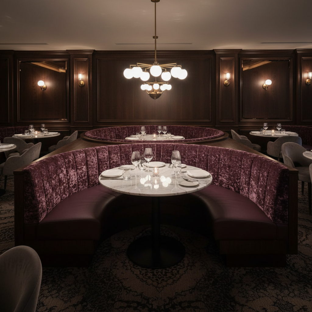 Crushed Velvet Texture Deep Plum Upholstered Banquette | Architectural Fabrics