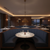Subtle Linen Weave Deep Indigo Upholstered Banquette | Architectural Fabrics