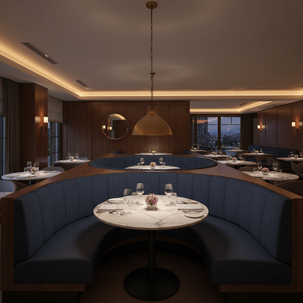 Subtle Linen Weave Deep Indigo Upholstered Banquette | Architectural Fabrics