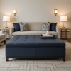 Smooth Solid Color Deep Indigo Upholstered Ottoman | Architectural Fabrics