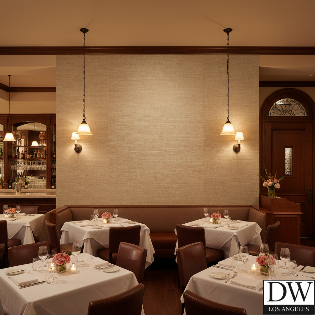 Marseilles Vinyl | Hollywood Wallcoverings - Restaurant Dining commercial room setting