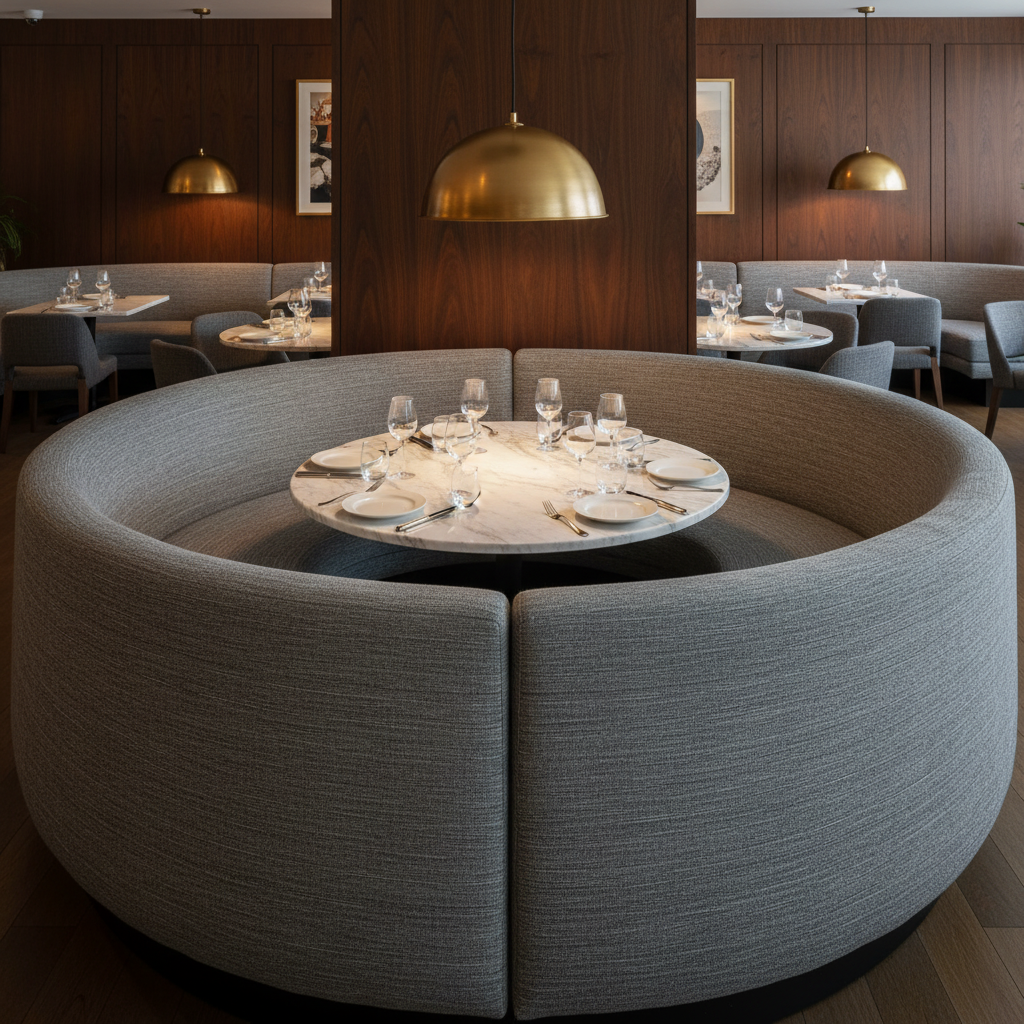 Fine Woven Texture Misty Gray Upholstered Banquette | Architectural Fabrics