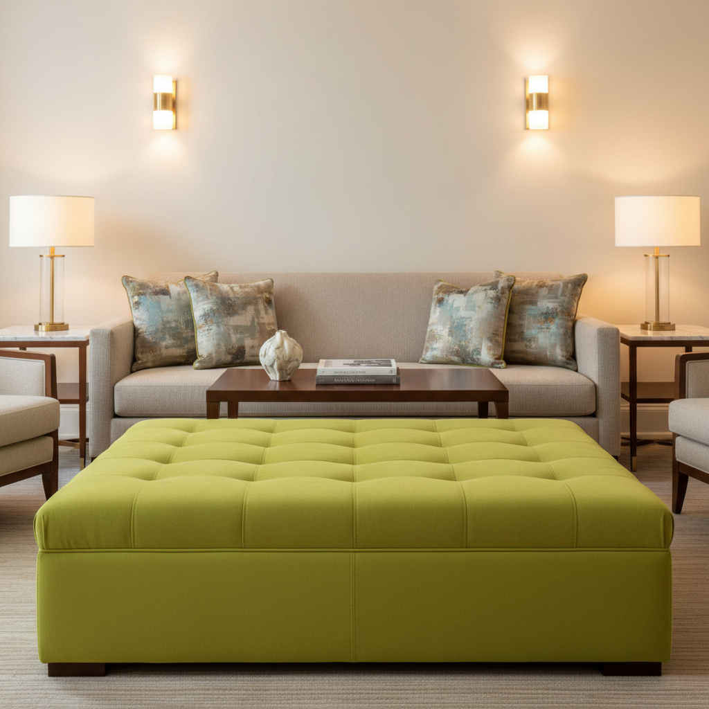 Ultrasuede  Lime  Yellow, Green Upholstered Ottoman | Ultrasuede Upholstery