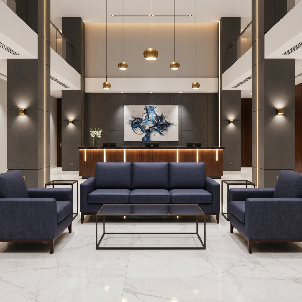 Fine Pebble Grain Deep Indigo Upholstered Sofa | Architectural Fabrics