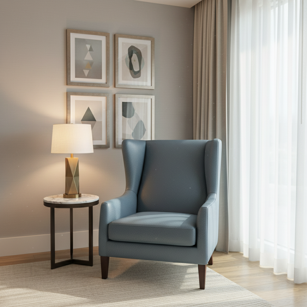 Smooth Pebble Grain Dusty Denim Upholstered Chair | Architectural Fabrics