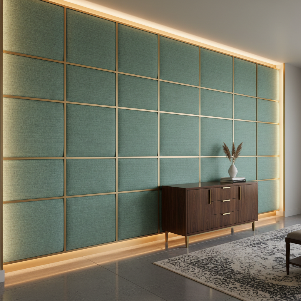Woven Textured Pattern Seafoam Green Upholstered Wall Panel | Architectural Fabrics