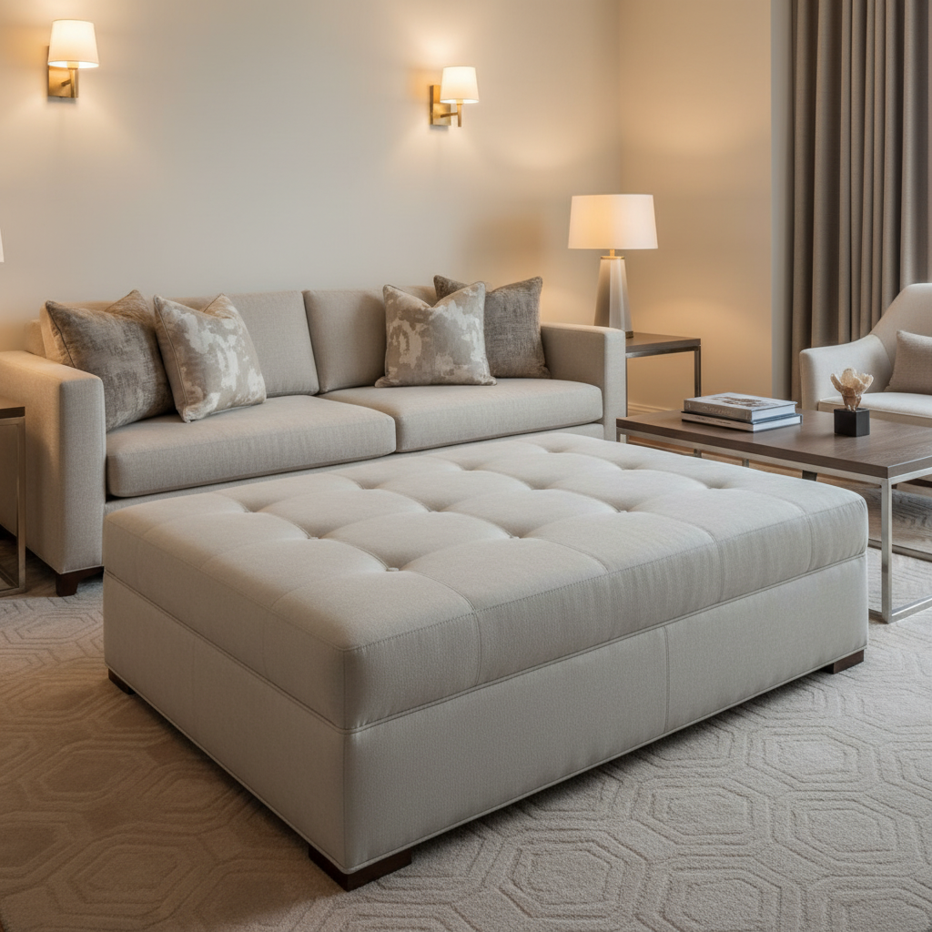 Kralendijk - Glacier Upholstered Ottoman | Architectural Fabrics