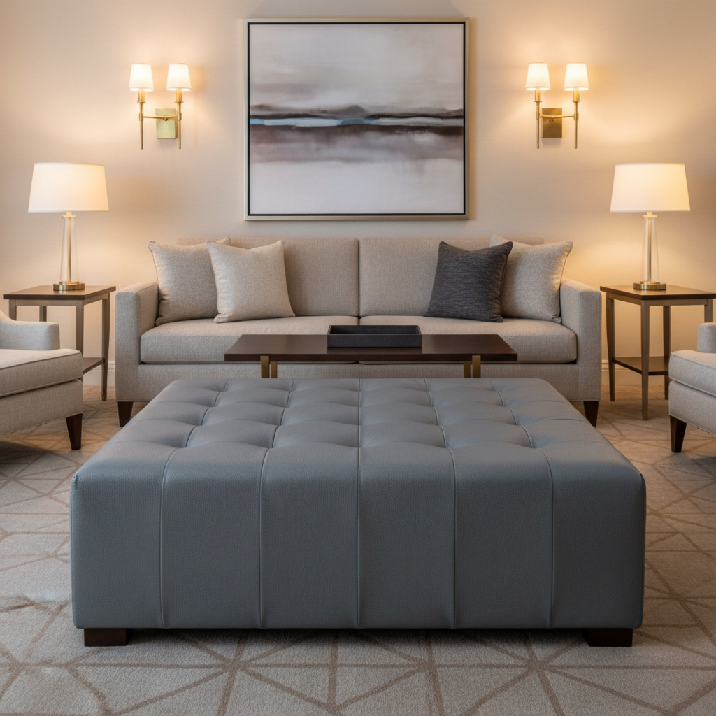 Algiers - Slate Gray Performance Vinyl Upholstered Ottoman | Architectural Fabrics