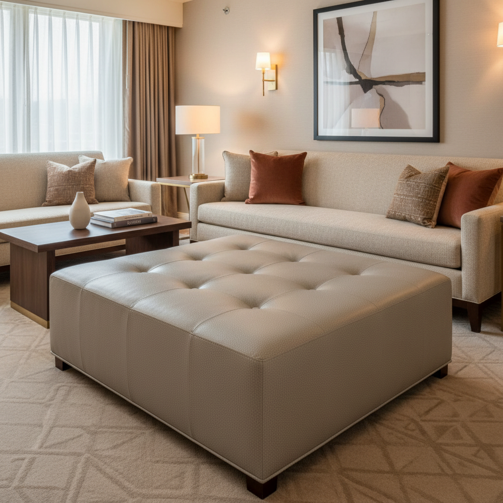 Algiers - Limestone Performance Vinyl Upholstered Ottoman | Architectural Fabrics