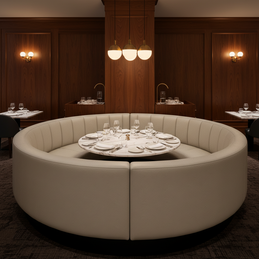 Smooth Pebble Grain Soft Taupe Upholstered Banquette | Architectural Fabrics