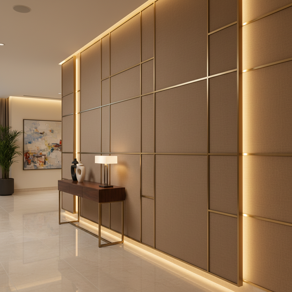 Fine Pebble Grain Warm Taupe Upholstered Wall Panel | Architectural Fabrics