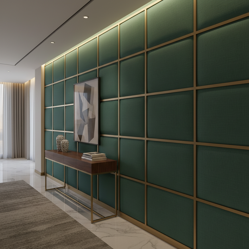 Smooth Solid Color Deep Forest Upholstered Wall Panel | Architectural Fabrics
