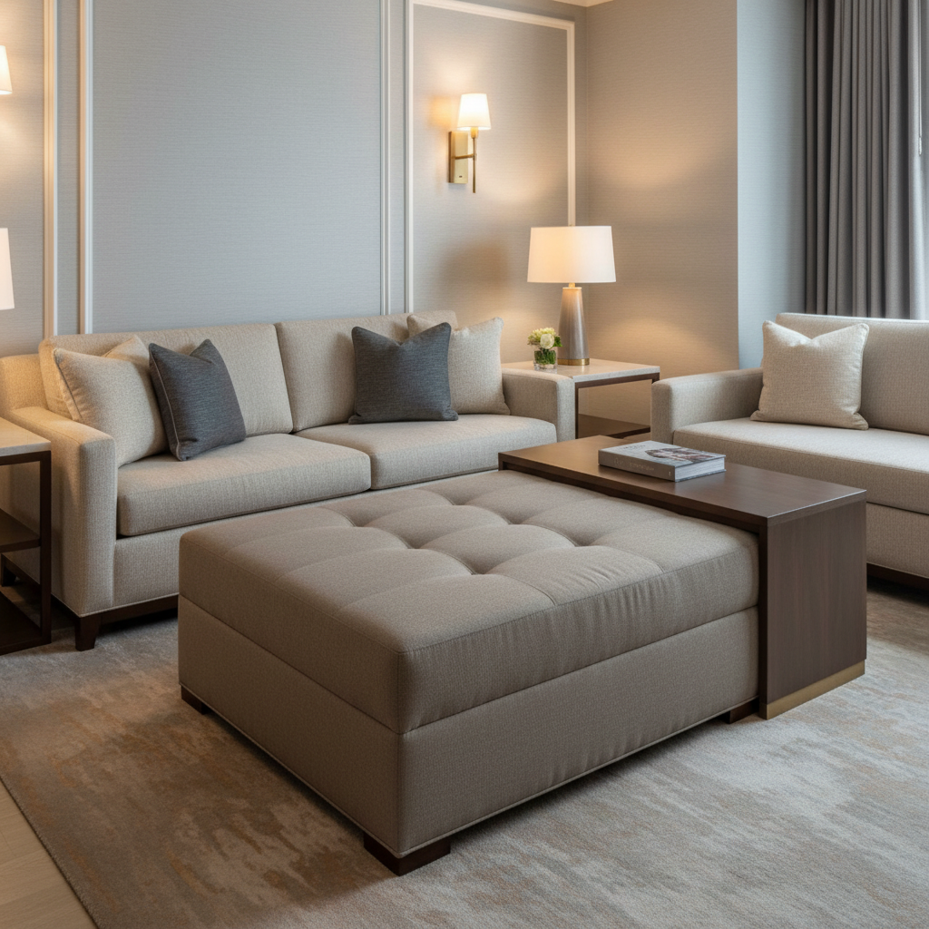 Savannah Bay - Espresso Upholstered Ottoman | Architectural Fabrics