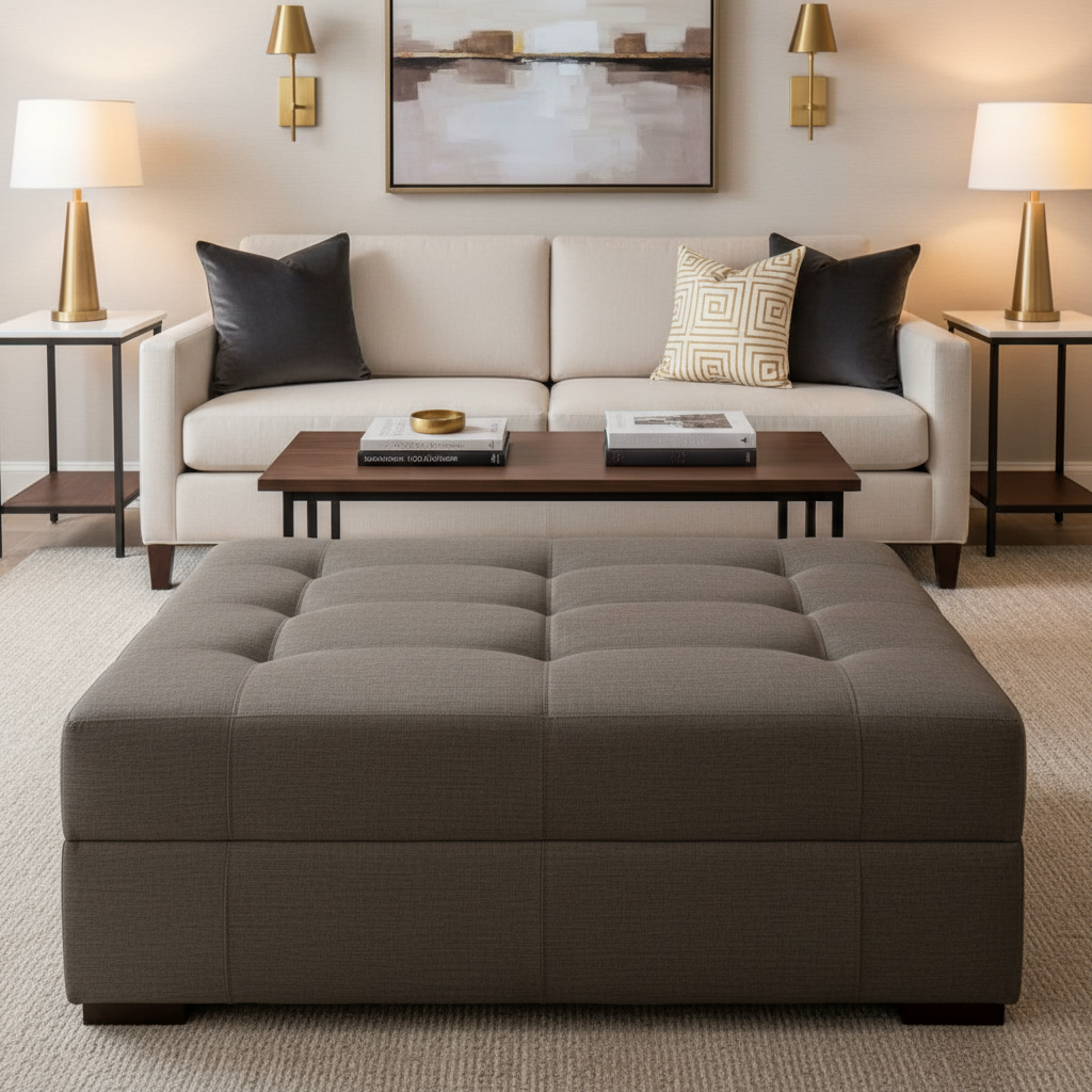 Linen Island - Shadow Upholstered Ottoman | Architectural Fabrics