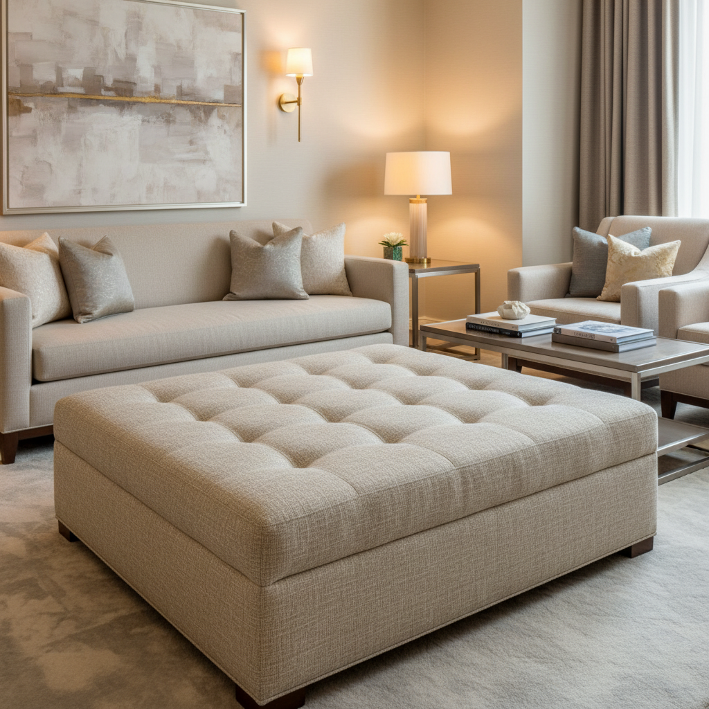 Tweed Bay - Almond Upholstered Ottoman | Architectural Fabrics