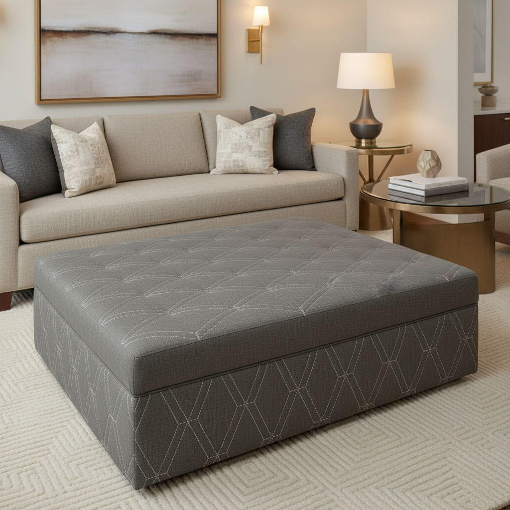 Stone Haven - Midnight Upholstered Ottoman | Architectural Fabrics