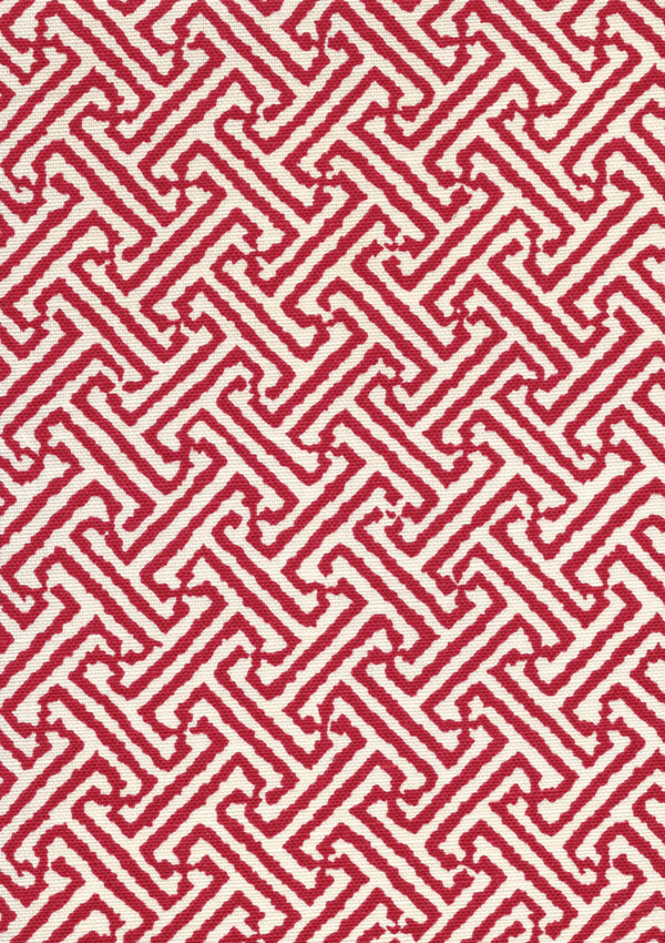 Java Java Dark Red on Tint Screen Printed - White Fabric | China Seas