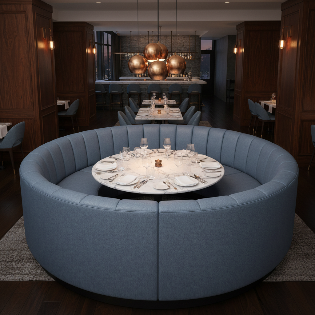 Algiers - Twilight Blue Performance Vinyl Upholstered Banquette | Architectural Fabrics