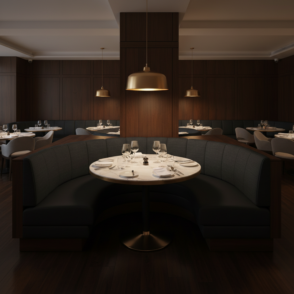 Fine Pebble Grain Deep Onyx Upholstered Banquette | Architectural Fabrics