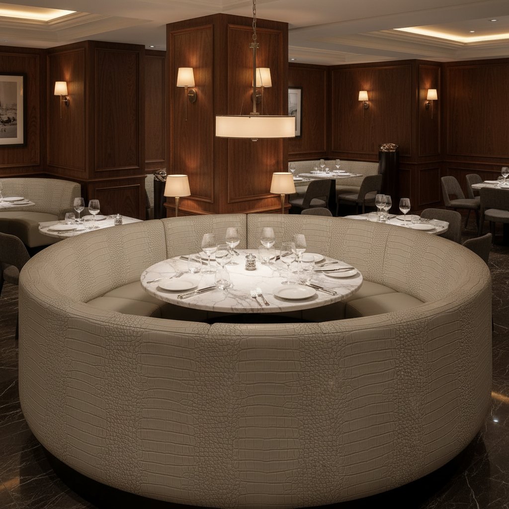 Norman Island - Greige Upholstered Banquette | Architectural Fabrics