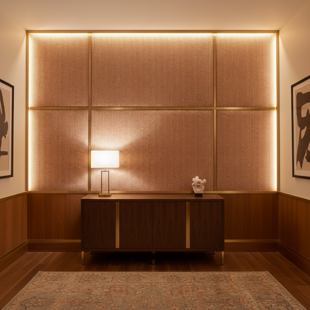 Chevron Woven Texture Terracotta Beige Upholstered Wall Panel | Architectural Fabrics