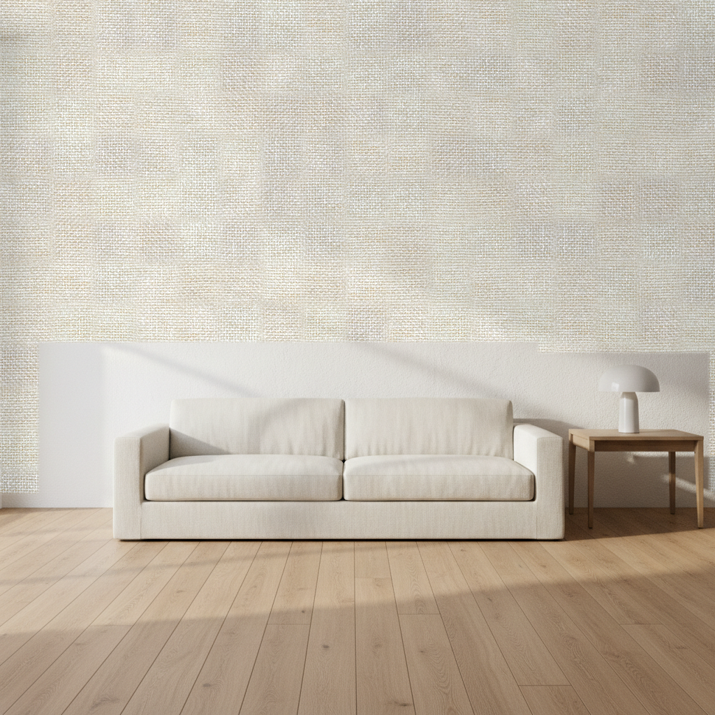 Montauk Paperweave Metallic Silver & Greige Wallcovering | Phillipe Romano room setting