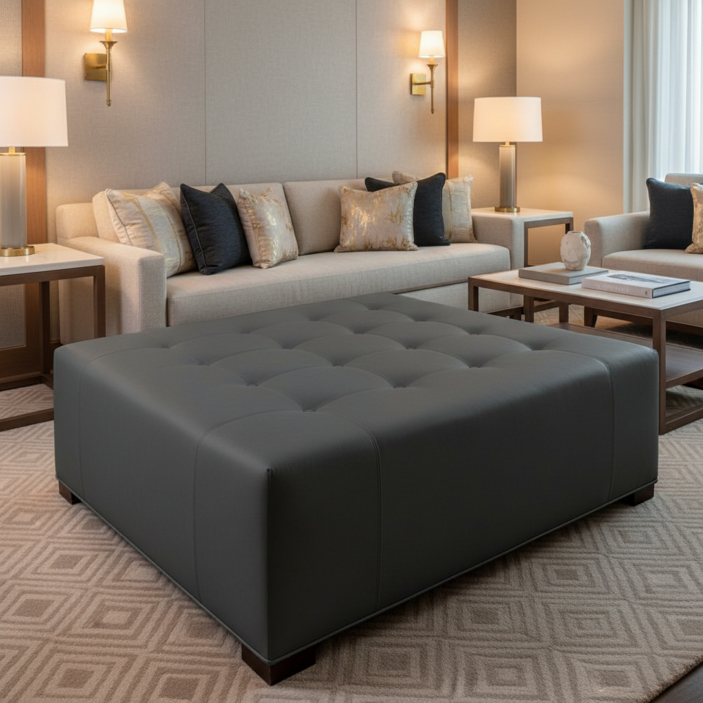 Maya Riviera - Truffle Upholstered Ottoman | Architectural Fabrics