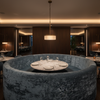 Crushed Velvet Texture Slate Blue Upholstered Banquette | Architectural Fabrics