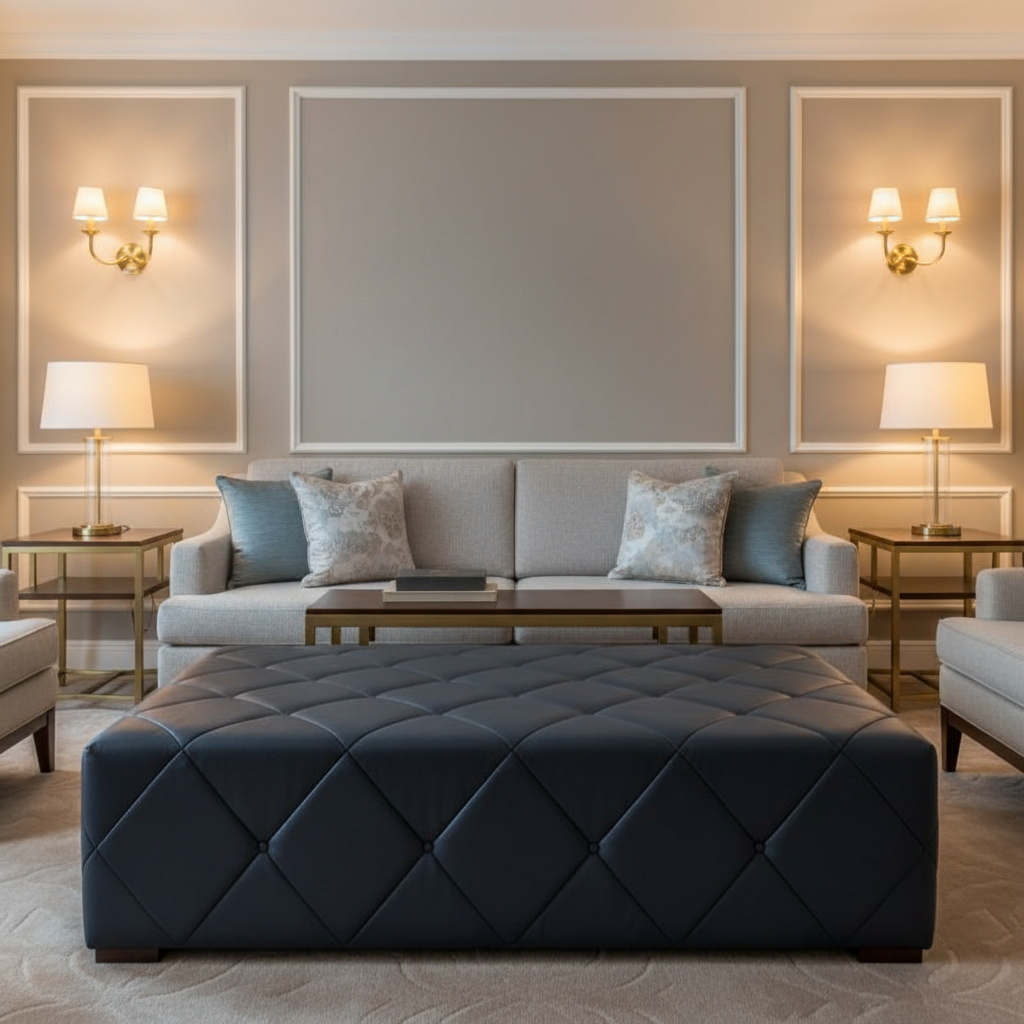 Tyrell Bay - Ink Upholstered Ottoman | Architectural Fabrics