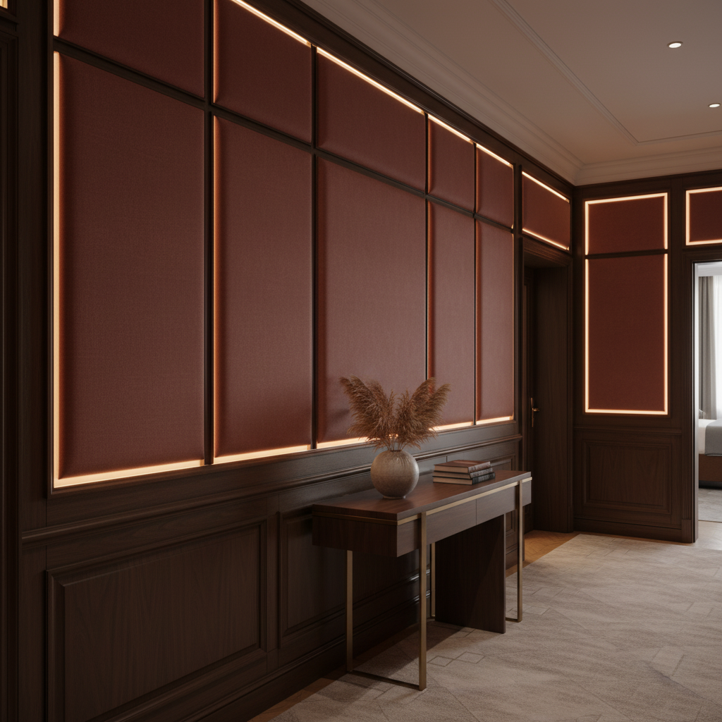 Necker Island - Garnet Upholstered Wall Panel | Architectural Fabrics