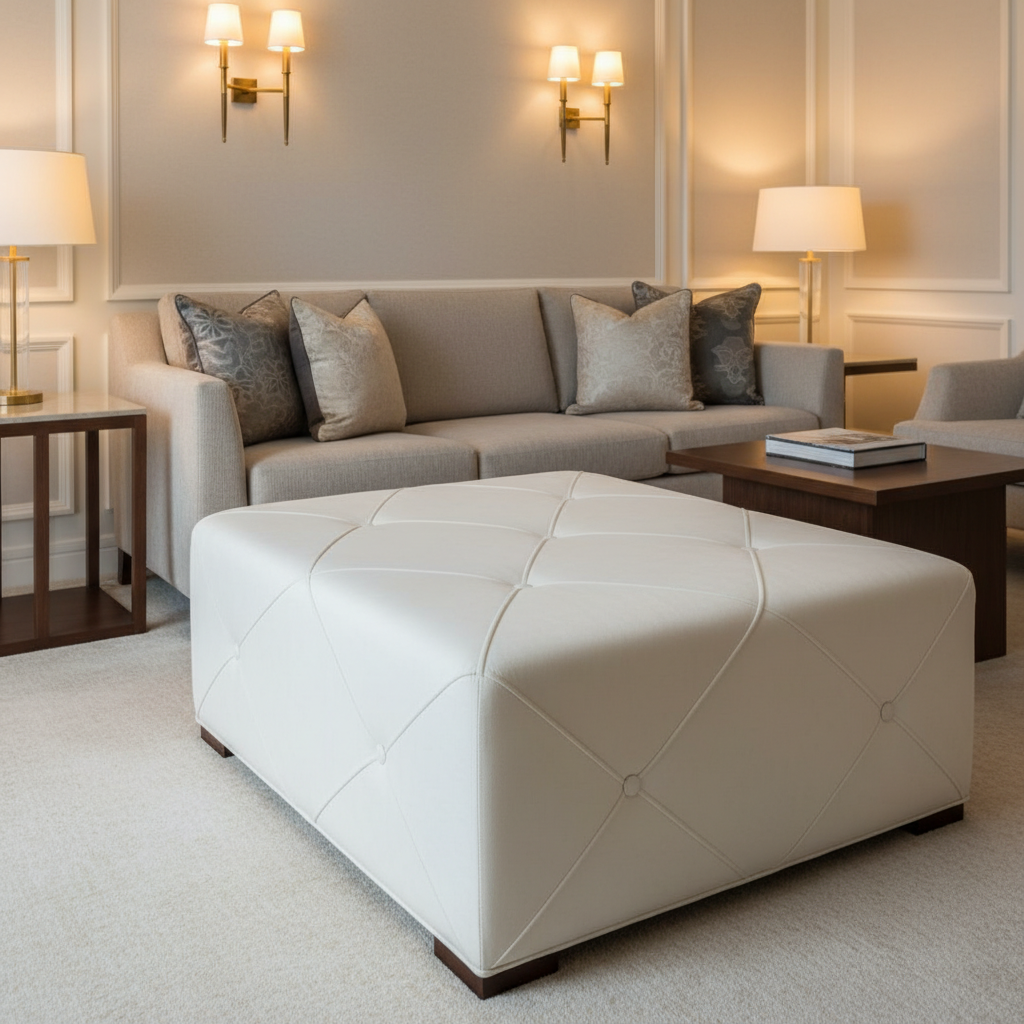 Luray Blanco Contemporary off-white Upholstered Ottoman | Architectural Fabrics