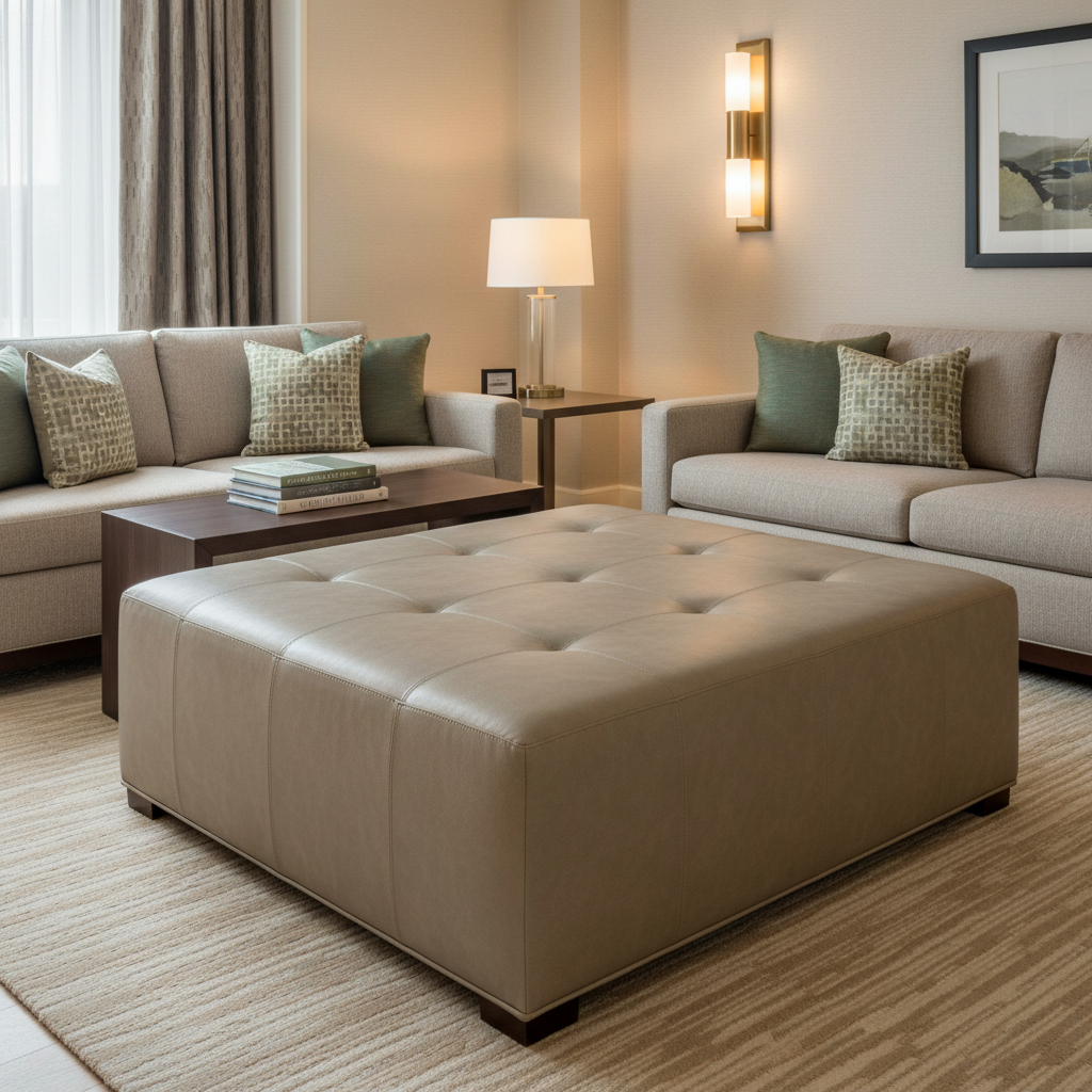 Aire Pebbled - Earthen Taupe Breathable Polyurethane Upholstered Ottoman | Architectural Fabrics