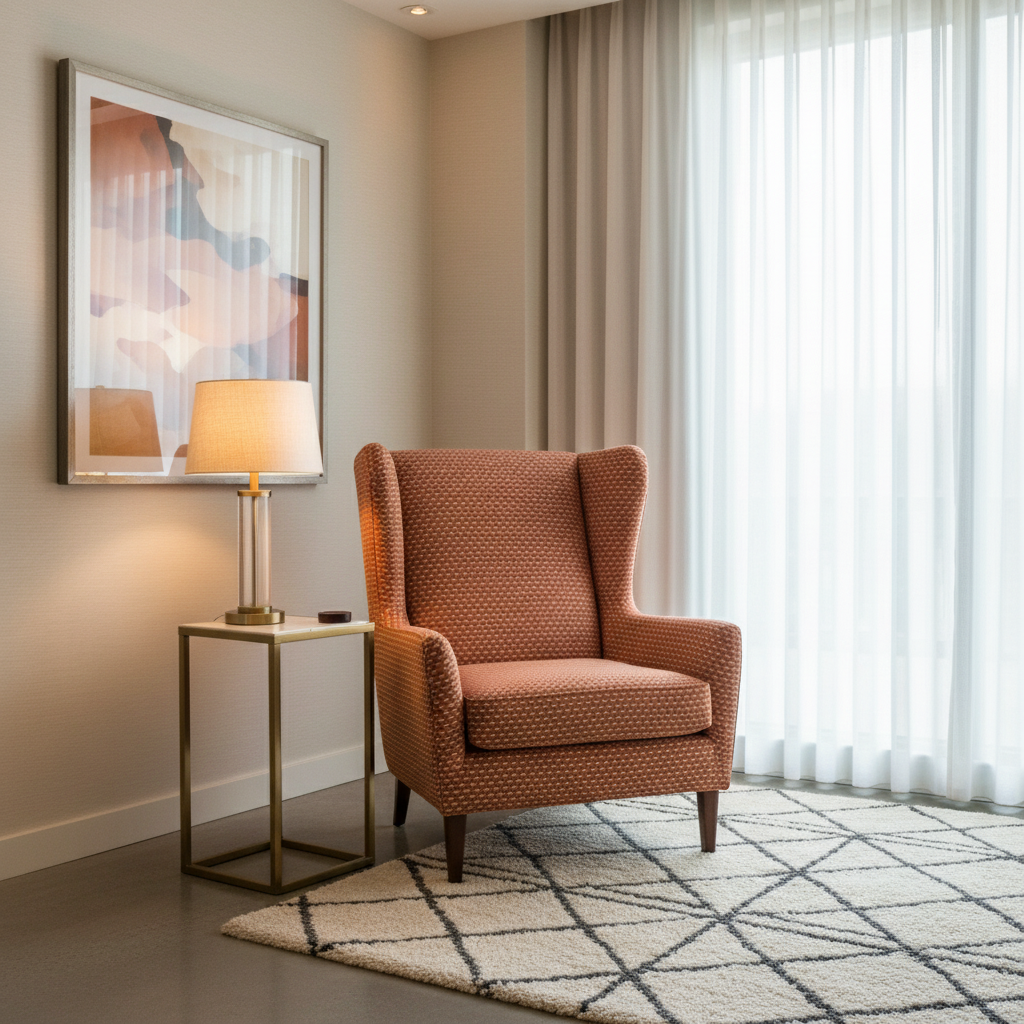 Woven Dot Pattern Terracotta Clay Upholstered Chair | Architectural Fabrics