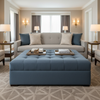 Fine Pebble Grain Denim Blue Upholstered Ottoman | Architectural Fabrics