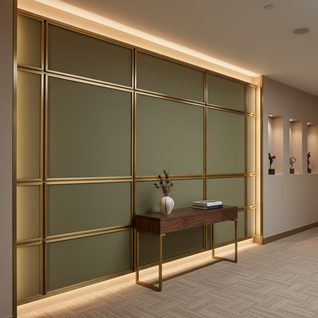 Aire Pebbled - Olive Grove Breathable Polyurethane Upholstered Wall Panel | Architectural Fabrics
