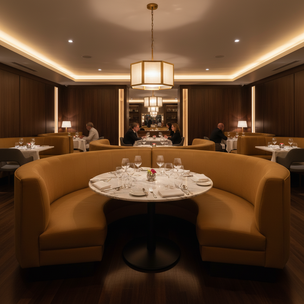 Smooth Solid Color Golden Brown Upholstered Banquette | Architectural Fabrics
