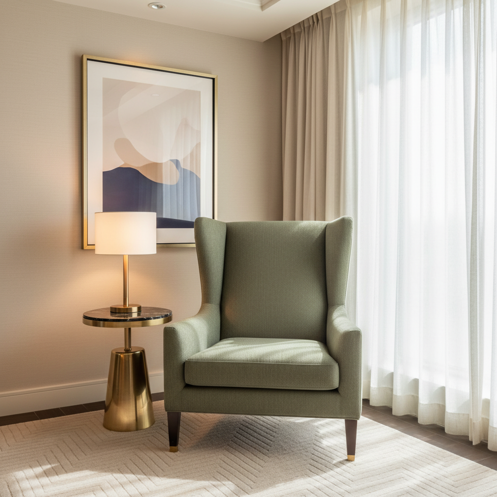 Fine Vertical Ribs Muted Olive Upholstered Chair | Architectural Fabrics