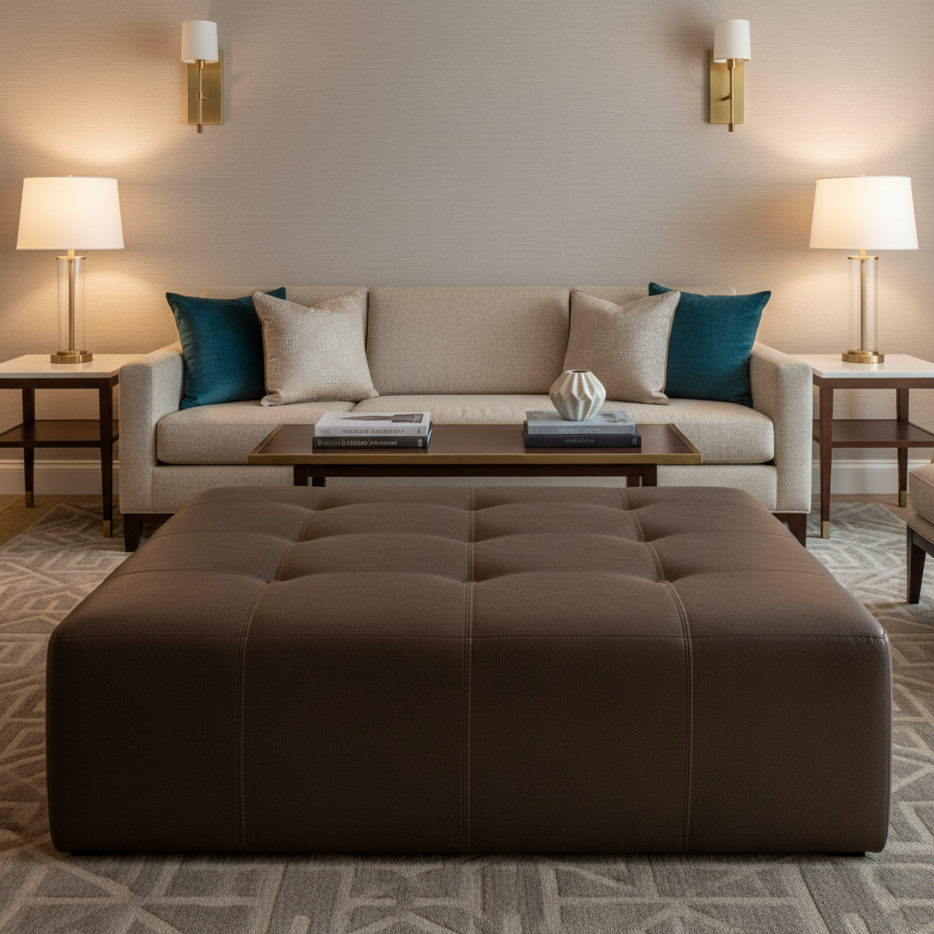 Fine Pebble Grain Dark Chocolate Upholstered Ottoman | Architectural Fabrics
