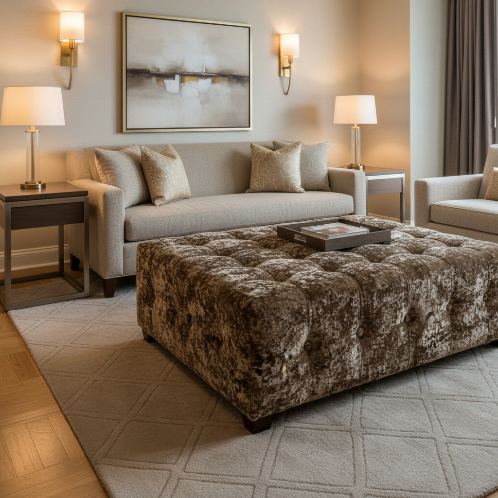 Crushed Coral - Mocha Upholstered Ottoman | Architectural Fabrics