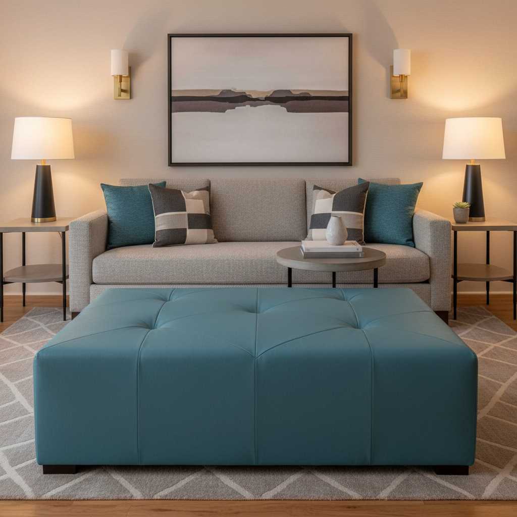 Pinnacle Rock - Sea Green Upholstered Ottoman | Architectural Fabrics