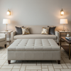 Woven Linen Texture Soft Silver Upholstered Ottoman | Architectural Fabrics