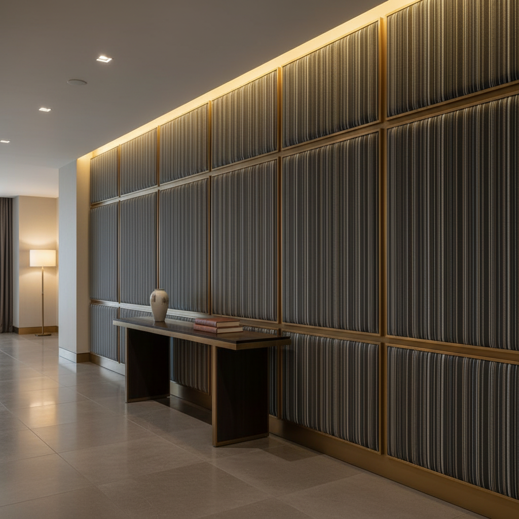 Sandy Point Stripe - Otter Upholstered Wall Panel | Architectural Fabrics