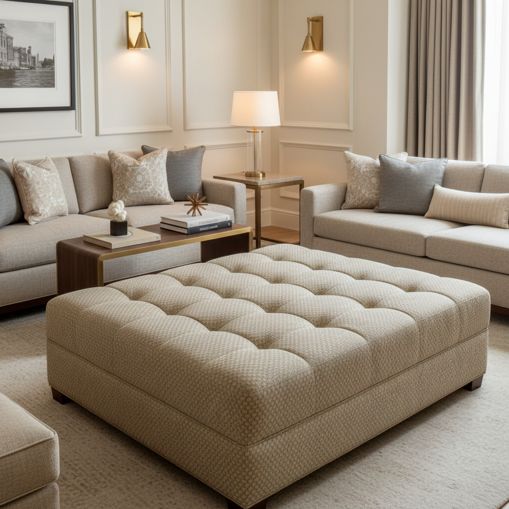 Steeple Reef - Sand Upholstered Ottoman | Architectural Fabrics