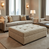 Woven Crosshatch Texture Neutral Beige Upholstered Ottoman | Architectural Fabrics
