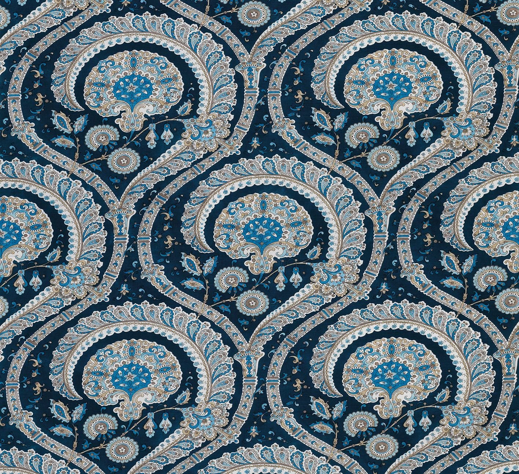 DWCY-900250 Nina Campbell Fabric Deep Indigo designer-wallcoverings-los-angeles