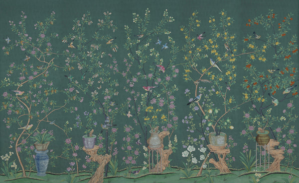 Jardinières & Citrus Trees — Colourway SC-47 on blue green Williamsburg