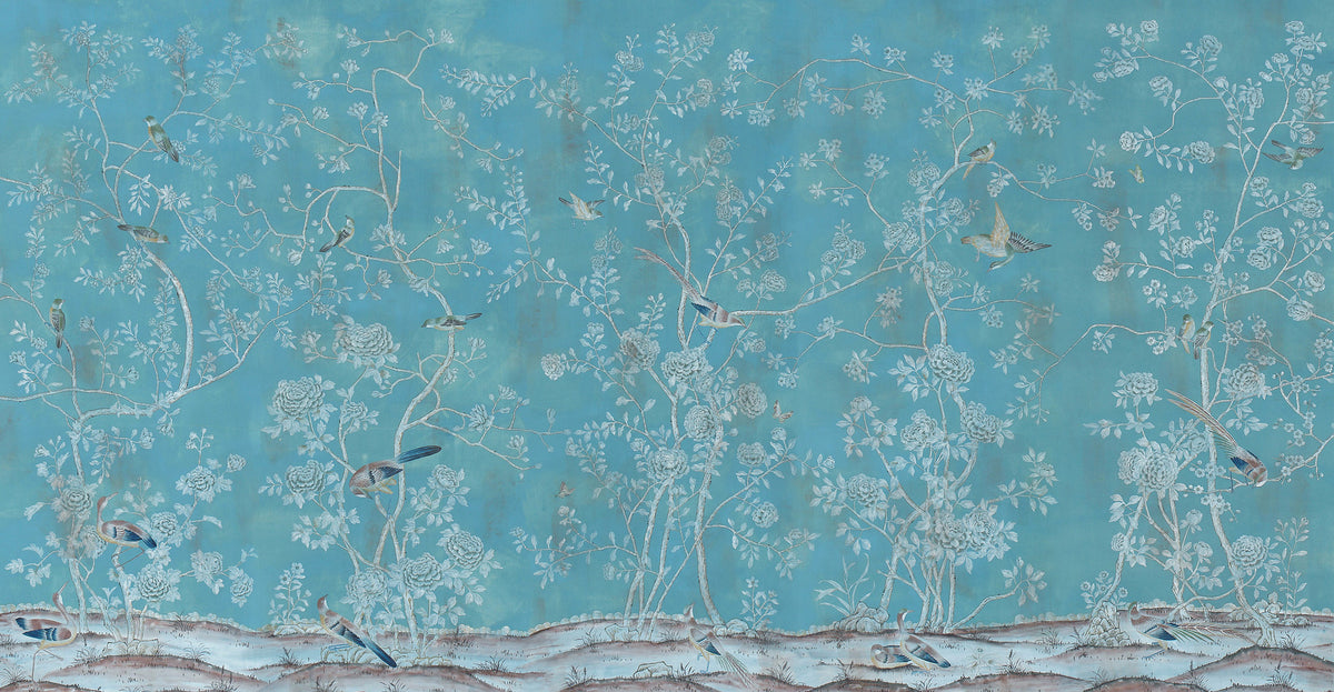 Earlham — Special Colourway on blue Williamsburg with antiquing