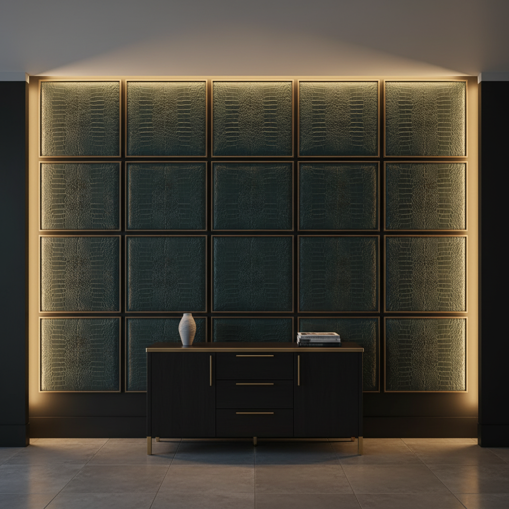 Embossed Reptile Skin Deep Teal Upholstered Wall Panel | Architectural Fabrics